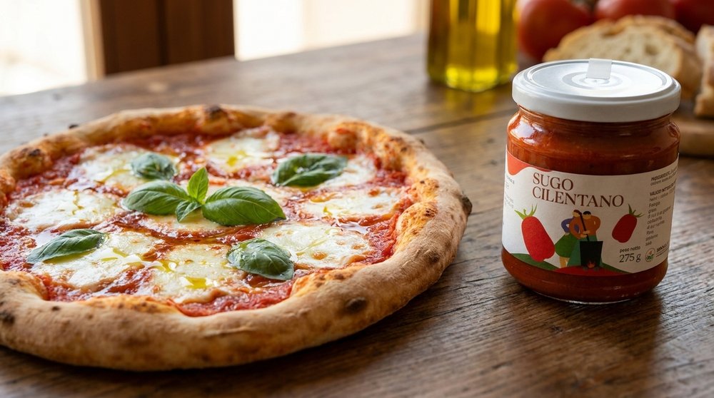 Pizza margherita col Sugo Cilentano