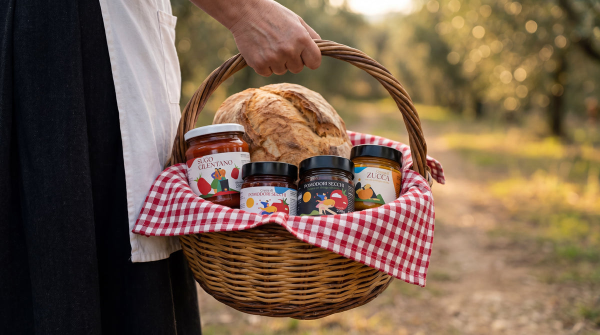 Cesto con pane e prodotti artigianali Minnelea