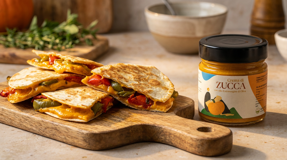 Quesadillas con crema di zucca e peperoni