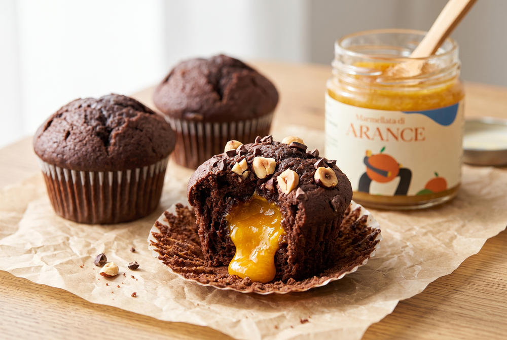Kakao-Muffins mit Marmeladenkern